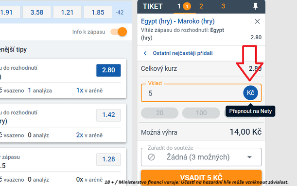 Z Kč na nety Tipsport