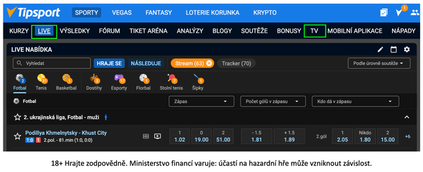 Tipsport TV na webu